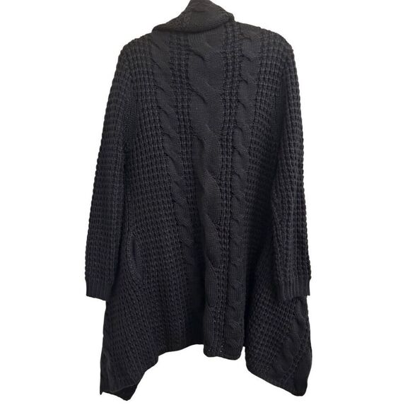 POL Chunky cable sweater cardigan L open front waterfall navy boho minimalist - Picture 2 of 7